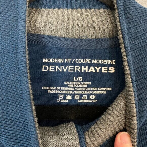 Denver Hayes Modern Fit Pull Over Sweater Sz Large Blue Stretchy Tight Knit - Picture 4 of 6